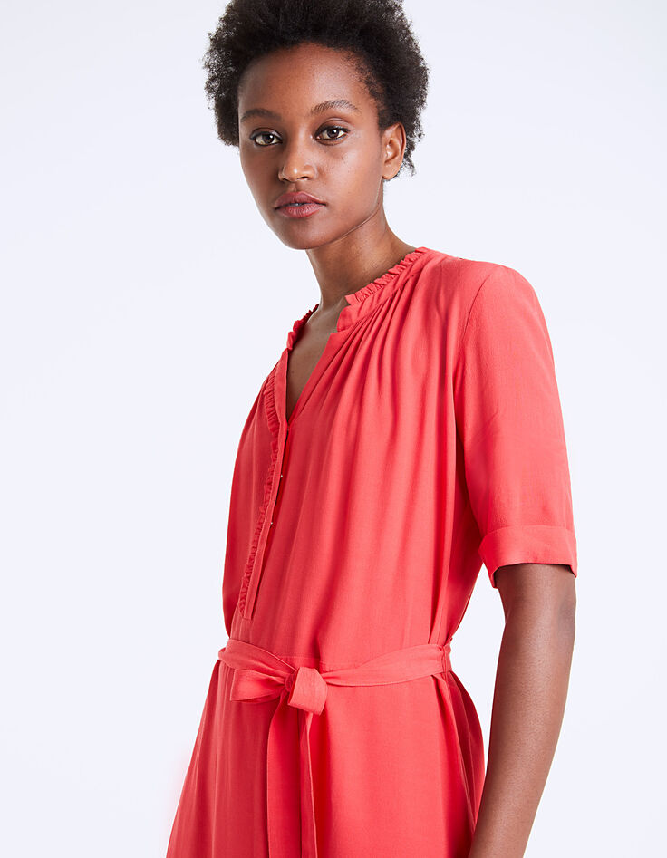 Vestido entallado crepé de viscosa cuello volante-4