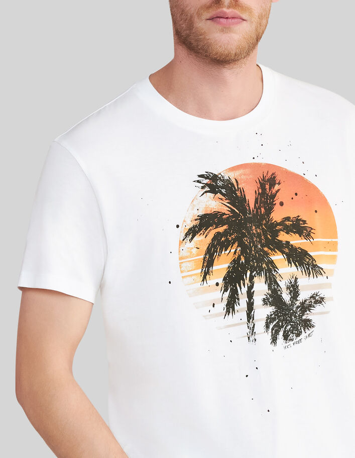 Wit T-shirt biokatoen palmopdruk Heren - IKKS