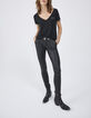Camiseta cuello tunecino negra bolsillo pecho mujer -5