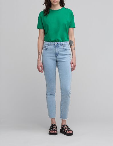 Women's green T-shirt with star design on shoulder and round collar - IKKS