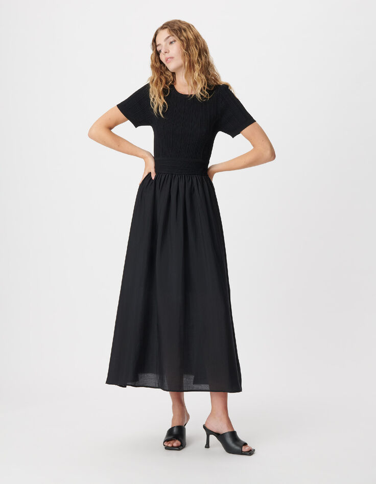 Women's black bi-material maxi dress-2