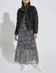 Women’s blue flower print dotted Swiss voile long dress-6