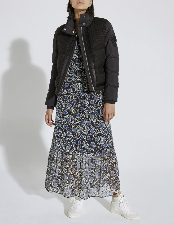 Women’s blue flower print dotted Swiss voile long dress-6