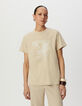 Tee-shirt col rond beige coton bio visuel aigle Femme-2