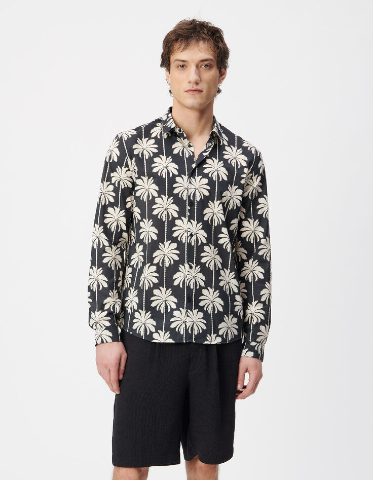 Chemise slim noire coton bio imprim&eacute; palmiers Homme-5