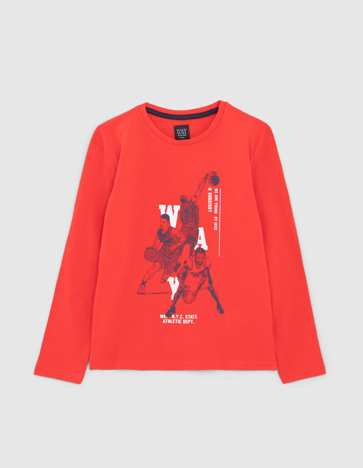 Rood T-shirt opdruk basketbalspelers jongens-1