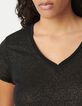 Zwart T-shirt V-hals linnen foil dames-4