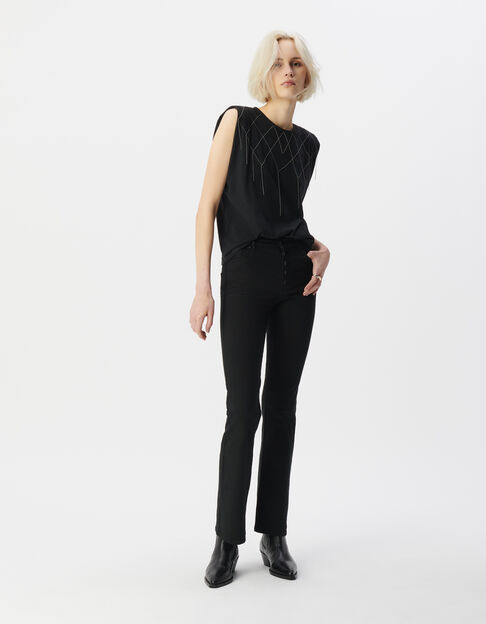 Zwart T-shirt met epauletten met microkralen Dames - IKKS