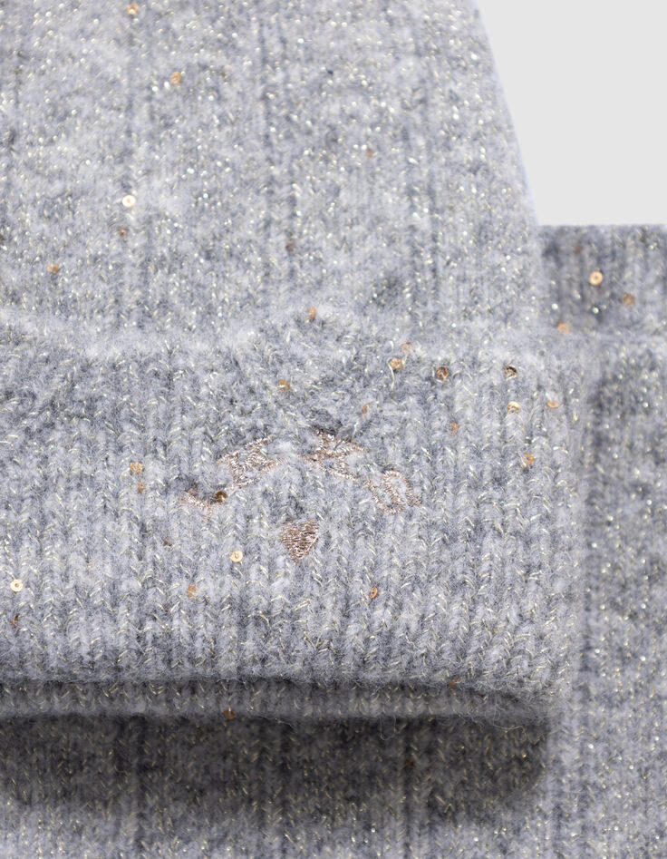 Girls’ grey marl lurex knit beanie and snood set-4