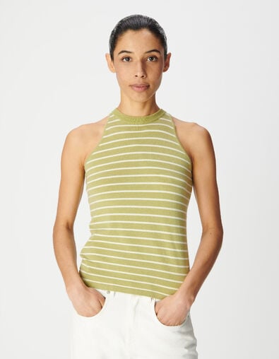 Pull CORRIE olive d&rsquo;&eacute;t&eacute; sans manches pour femme - IKKS