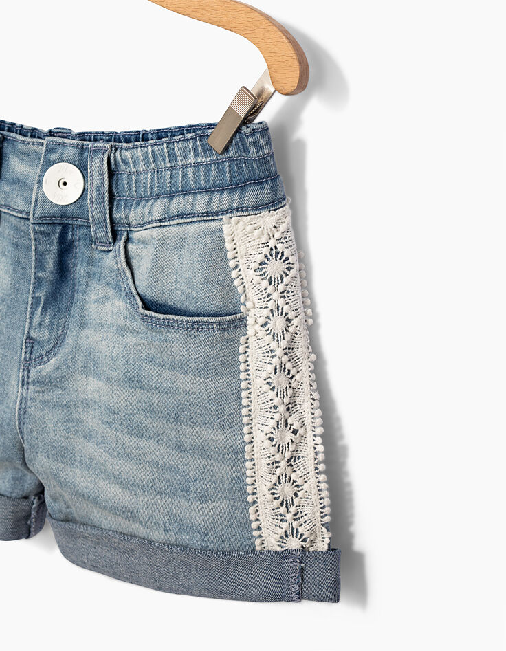 Short en jean blue bleach à dentelle fille-2