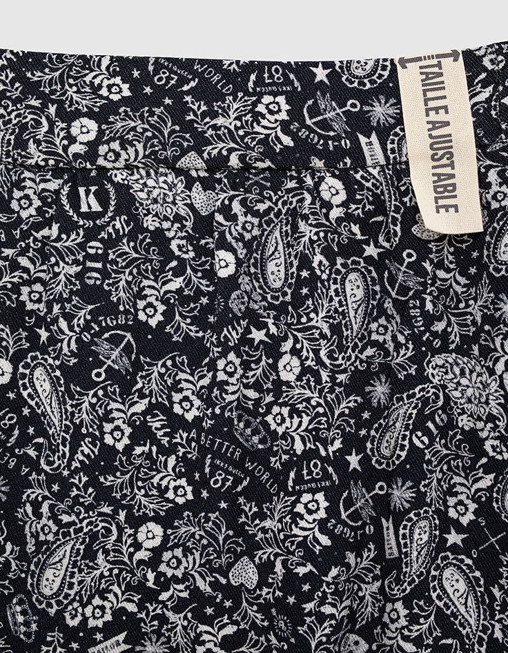 Langer, marineblauer Mädchenrock mit Tattoo-Print-3 Langer, marineblauer Mädchenrock mit Tattoo-Print-3