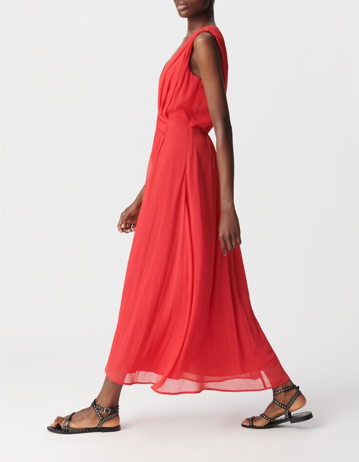 Vestido largo rojo con detalle plisado Talla Mujer-2