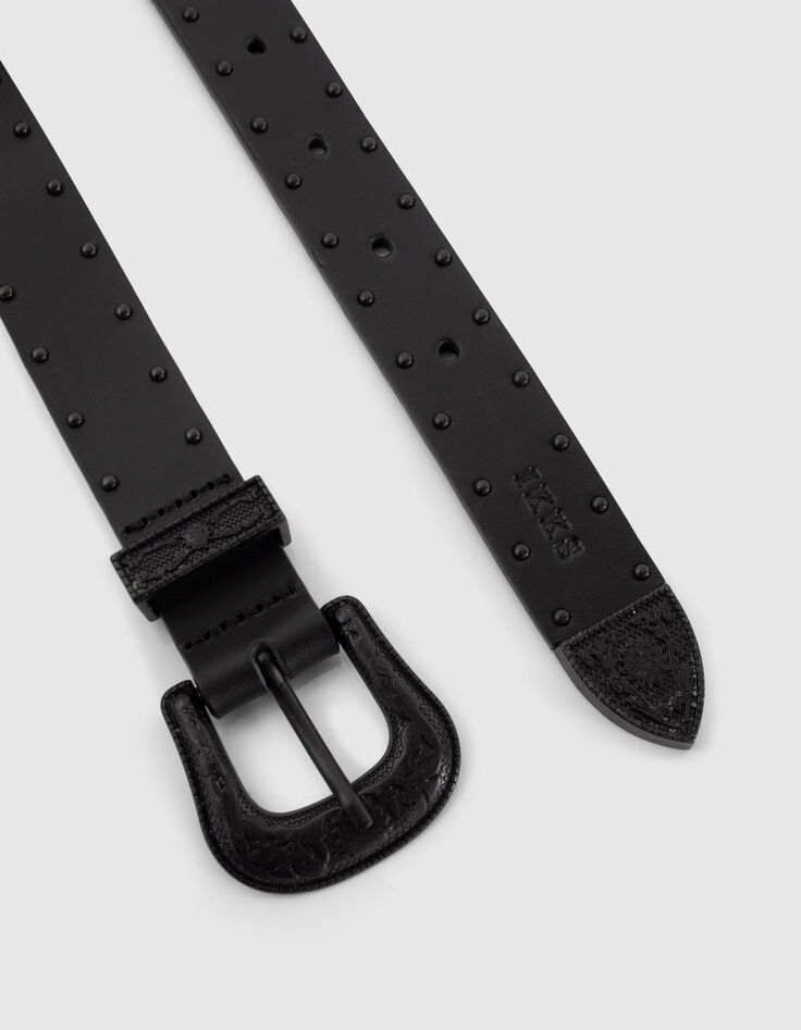 Cinturón cuero negro hebilla doble western mujer-6
