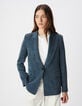 Women's navy blue satin suit jacket-3