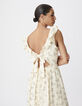 Women's ecru floral long dress with ruffle details-5