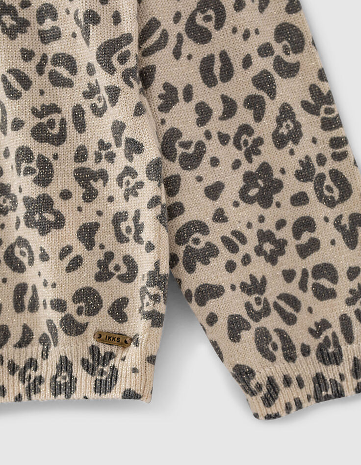 Pull sable chiné pailleté à motifs léopard fille -4