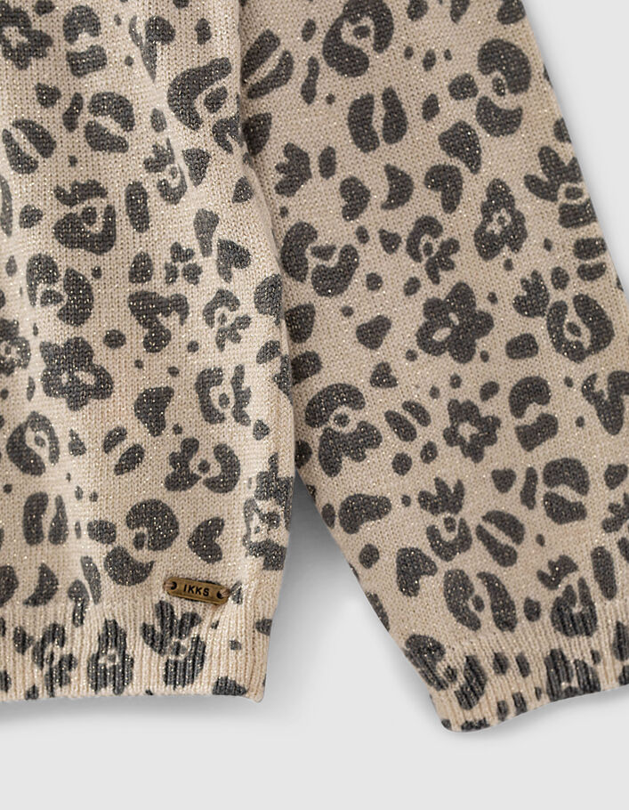Sandbrauner Mädchenpullover mit glitzernden Leoparden  - IKKS
