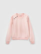 Women’s powder pink sweatshirt with buttoned shoulder-1