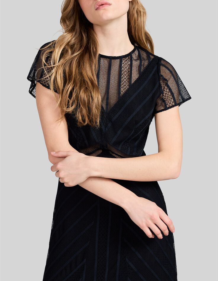 Schwarzes Midi-Damenspitzenkleid-4
