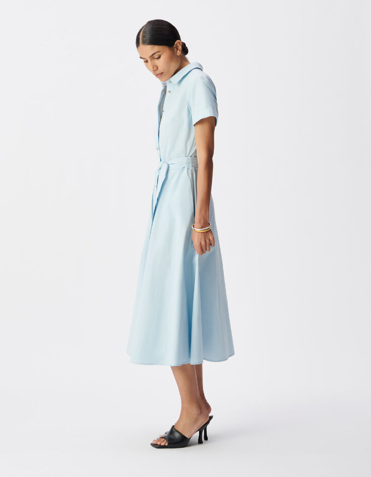 Robe chemise bleu ciel boutonn&eacute;e ceintur&eacute;e Femme-3