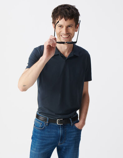 Herrenpoloshirt REGULAR, tintenfarben, Biowolle, geflammt - IKKS