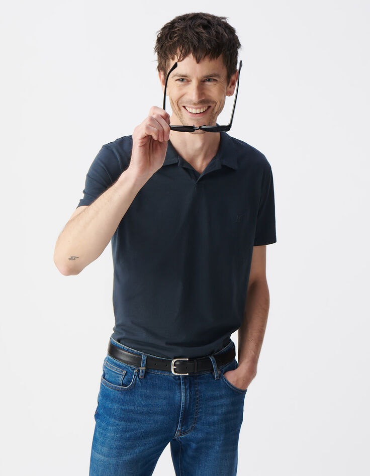 Herrenpoloshirt REGULAR, tintenfarben, Biowolle, geflammt-1