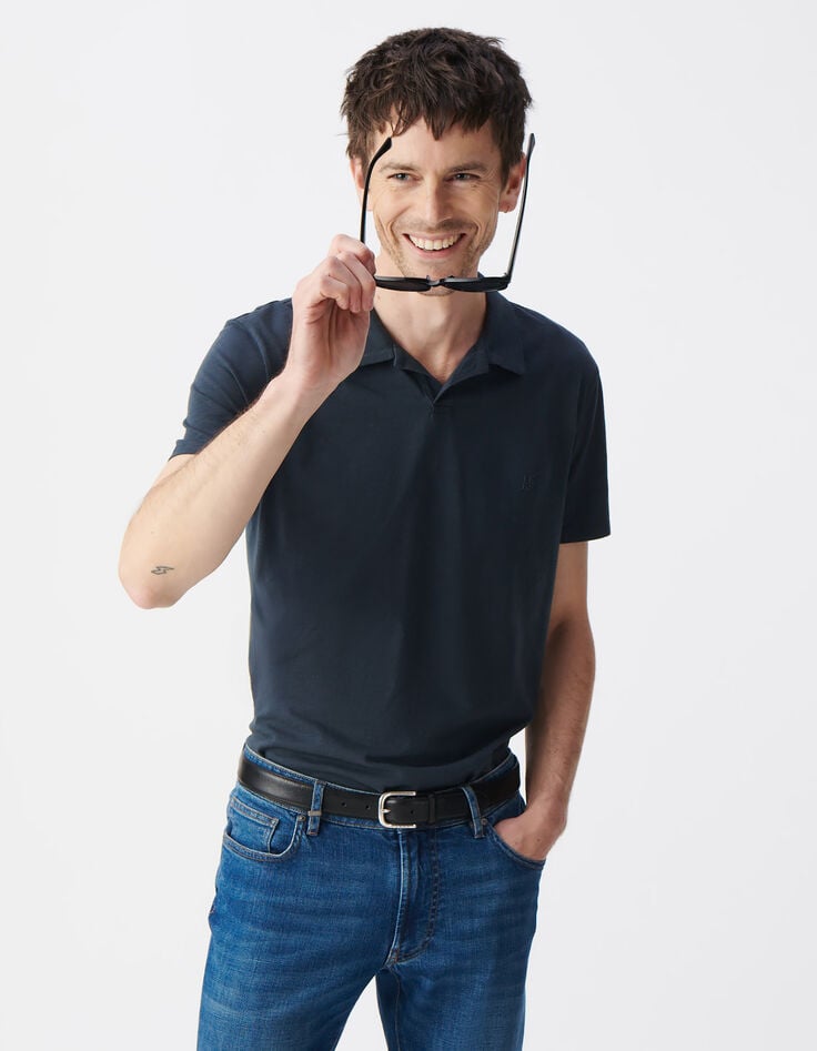 Herrenpoloshirt REGULAR, tintenfarben, Biowolle, geflammt-1 Herrenpoloshirt REGULAR, tintenfarben, Biowolle, geflammt-1