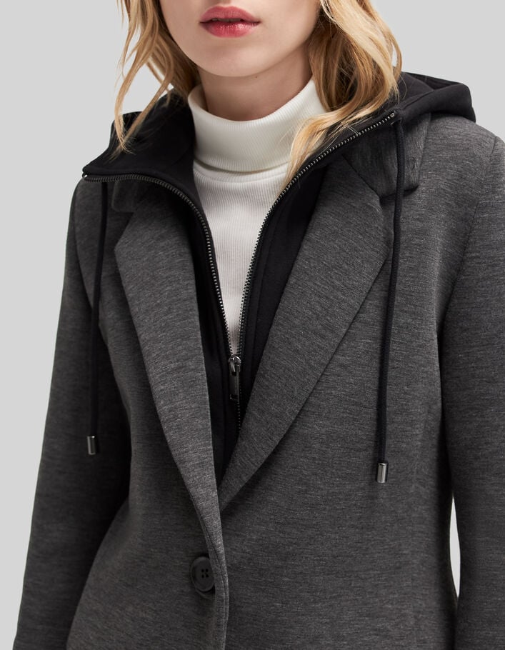 Women’s neoprene mid-length coat with removable hood - IKKS