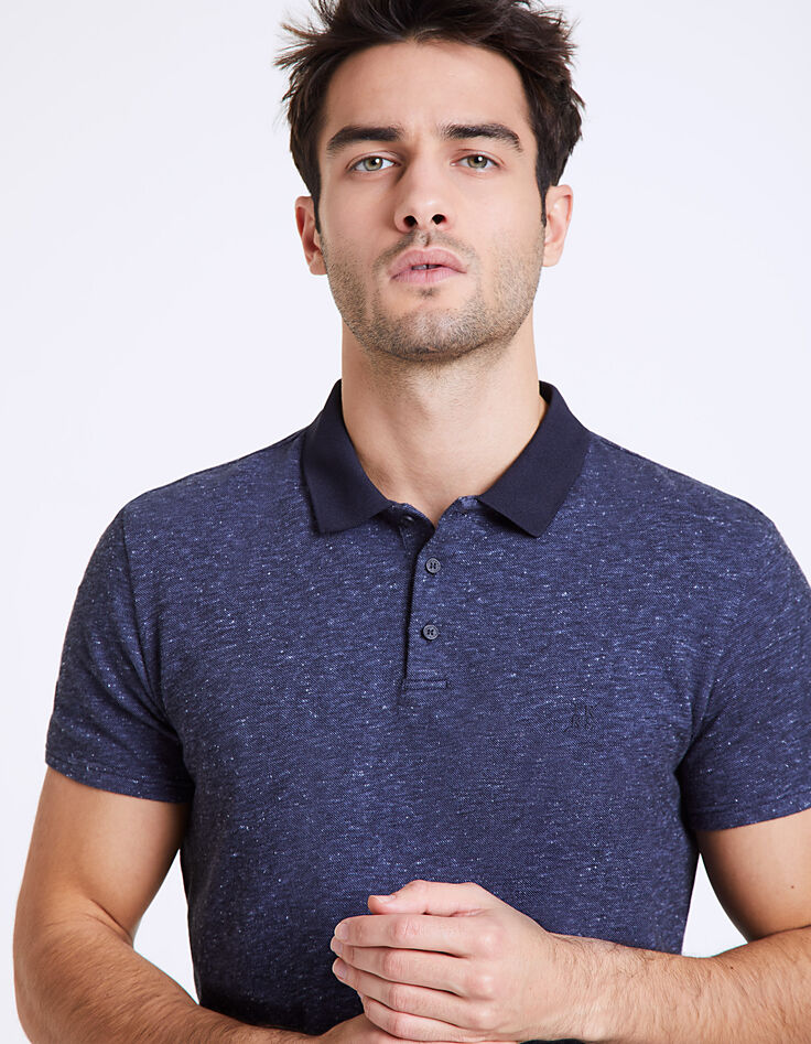 Indigoblauwe herenpolo in piquétricot met doupions-1