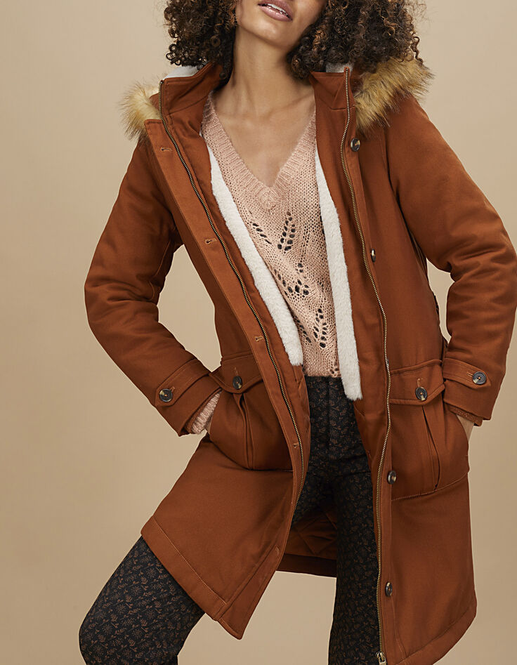 Parka caramel fourrée à capuche I.Code-1 Parka caramel fourrée à capuche I.Code-1