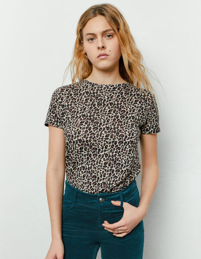Tee-shirt motif léopard en viscose et lin femme - IKKS
