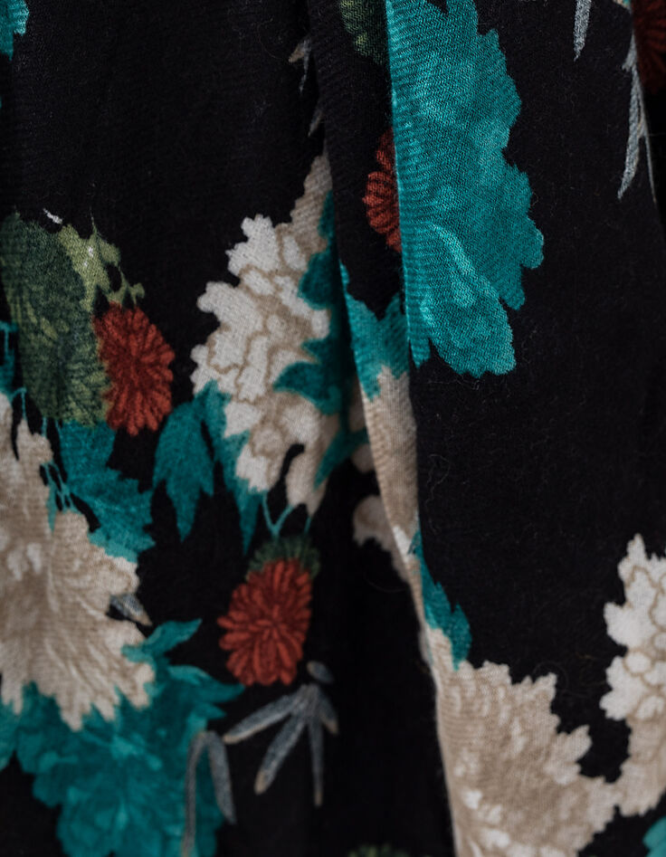 Women’s floral print wool-blend fringed scarf-3
