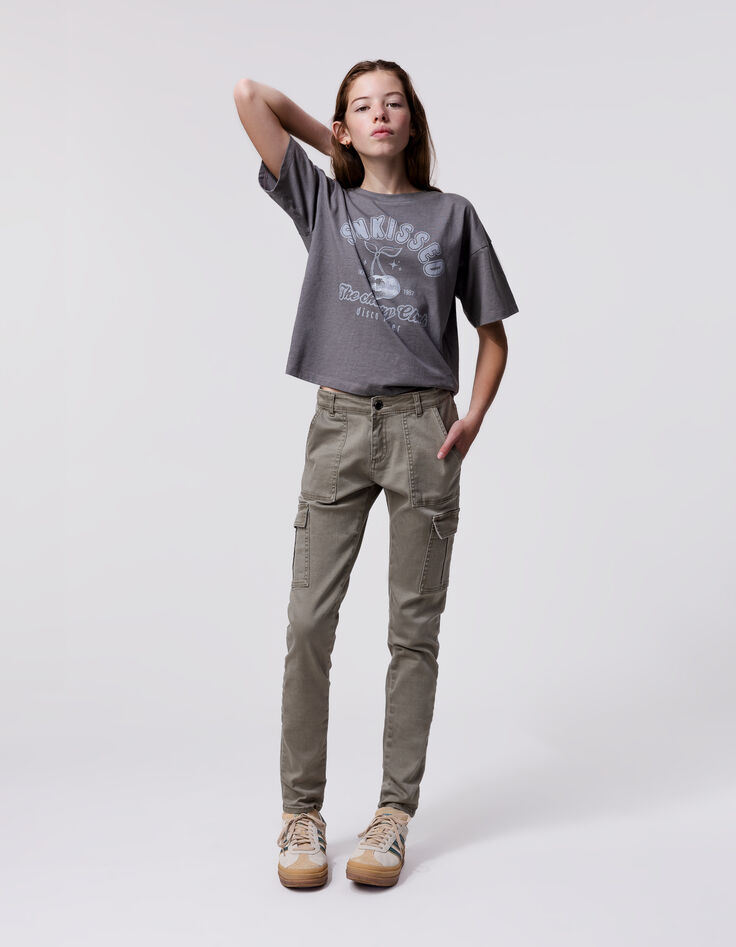 Pantalón cargo caqui de talle alto niña-1