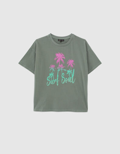 Kaki T-shirt opdruk palmen en glitters meisjes - IKKS