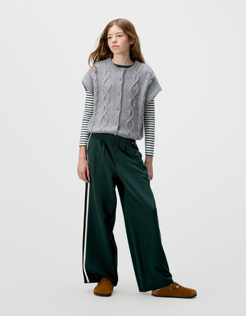 Girls’ grey cable knit sleeveless cardigan - IKKS