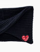Bonnet et snood navy avec patch cœur bébé fille-4