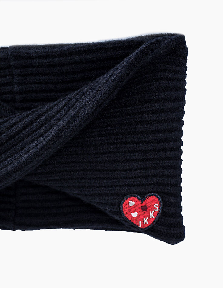 Bonnet et snood navy avec patch cœur bébé fille-4 Bonnet et snood navy avec patch cœur bébé fille-4