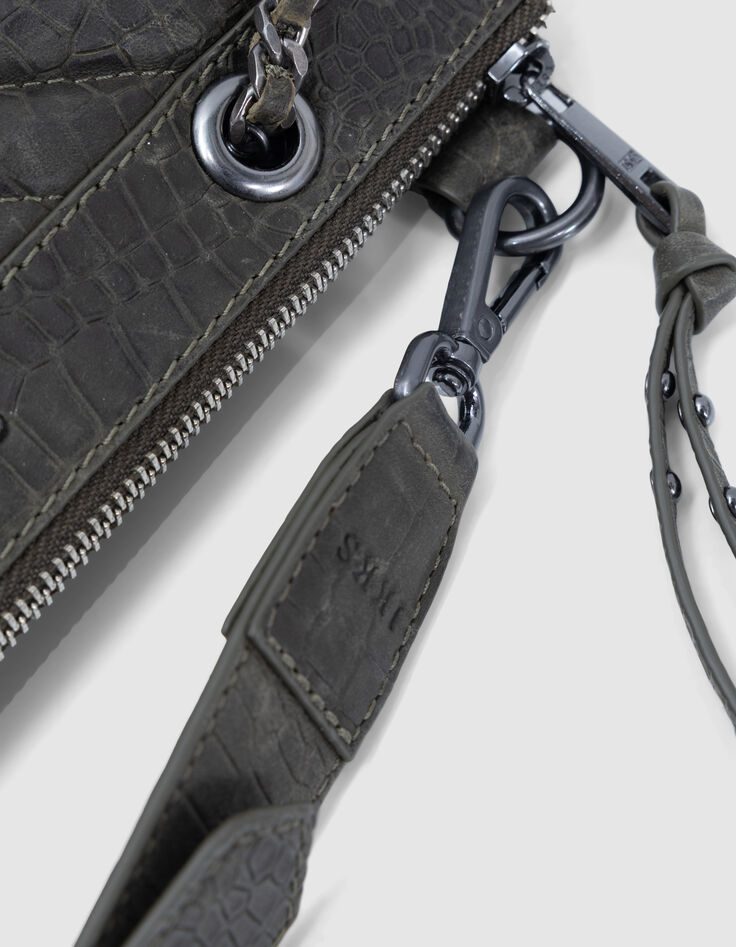 Sac pochette 1440 Reporter kaki cuir effet croco Femme-3