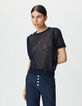 Women’s navy openwork knit sweater with buttoned shoulders-3