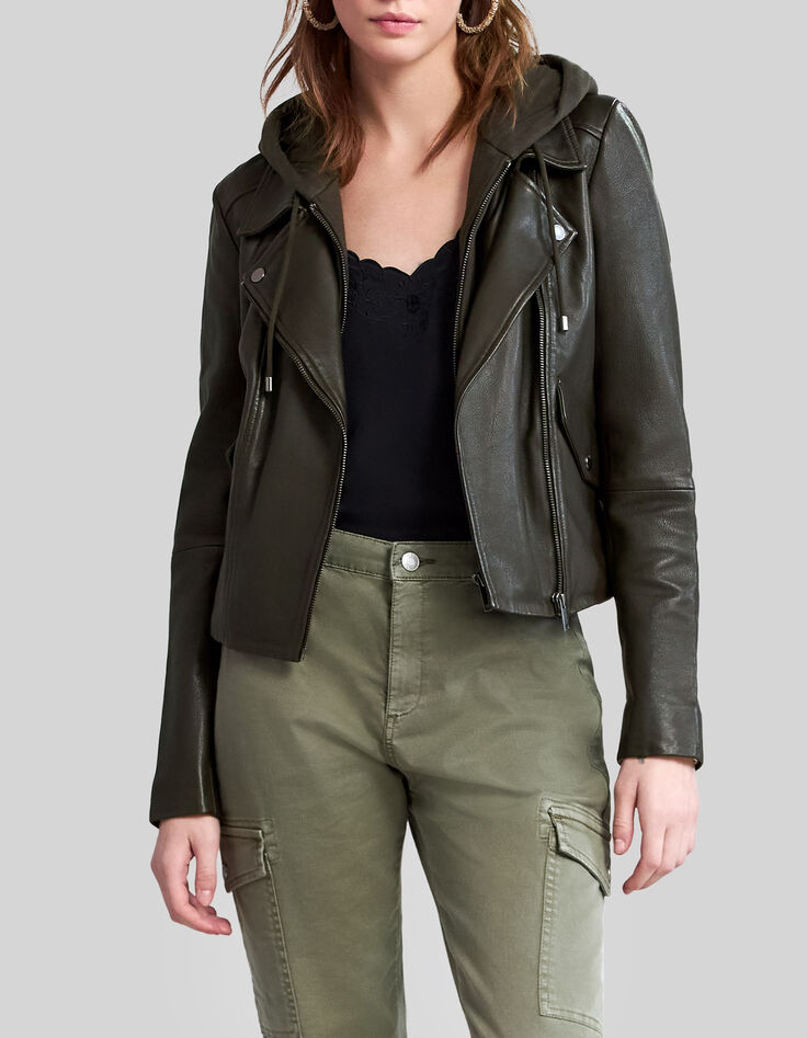 Chaqueta cuero wakame estilo motero capucha-2