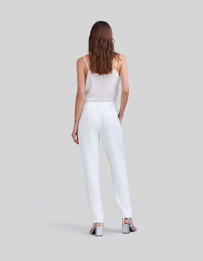Pantalon blanc recyclé taille haute ceinturée Femme