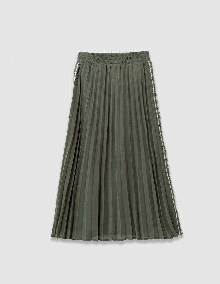 Khakifarbener langer Rock  Stickerei und Falten  M&auml;dchen-3