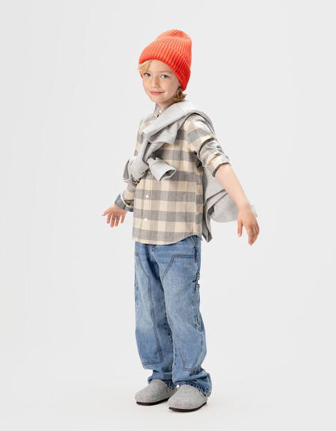 Chemise bleu grisé velours motif carreaux garçon - IKKS