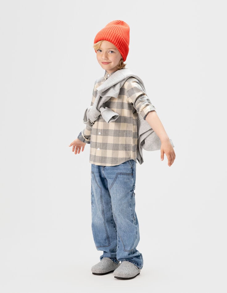 Boys’ grey blue velvet check shirt-2 Boys’ grey blue velvet check shirt-2