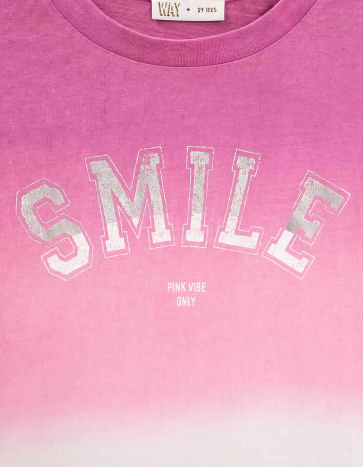 Girls’ pink deep dye T-shirt with slogan - IKKS