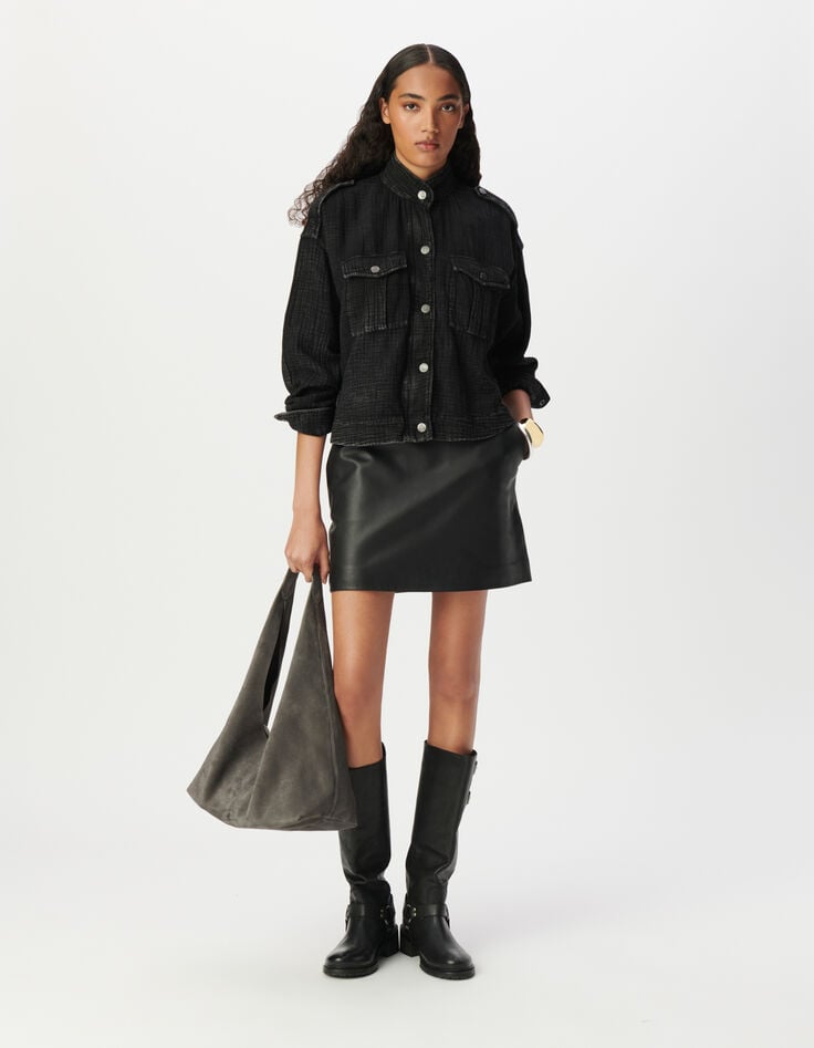 Veste oversize grise gaze de coton bio Femme-1 Veste oversize grise gaze de coton bio Femme-1