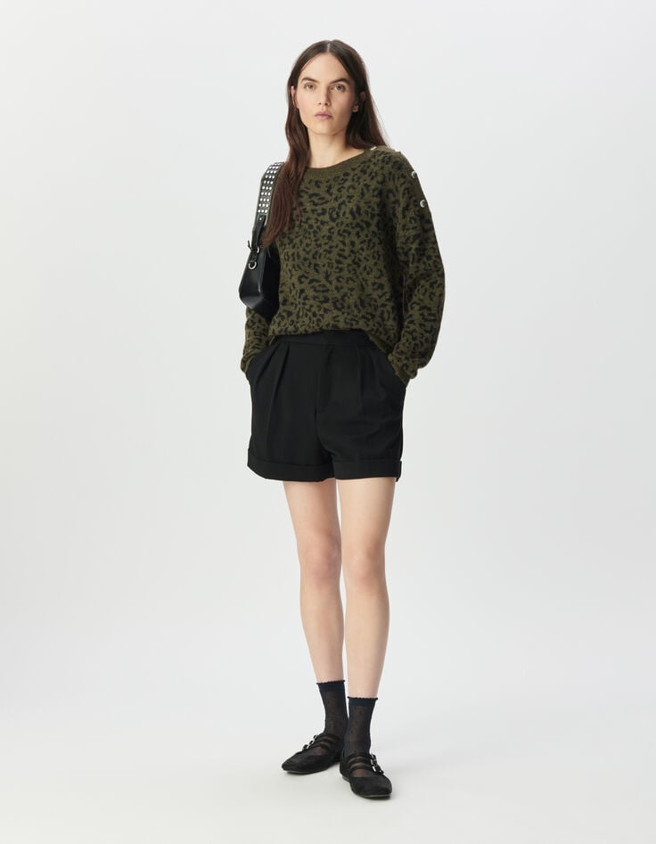 Khaki Damen-Winterpulli Jacquard-Strick Leomuster-1 Khaki Damen-Winterpulli Jacquard-Strick Leomuster-1