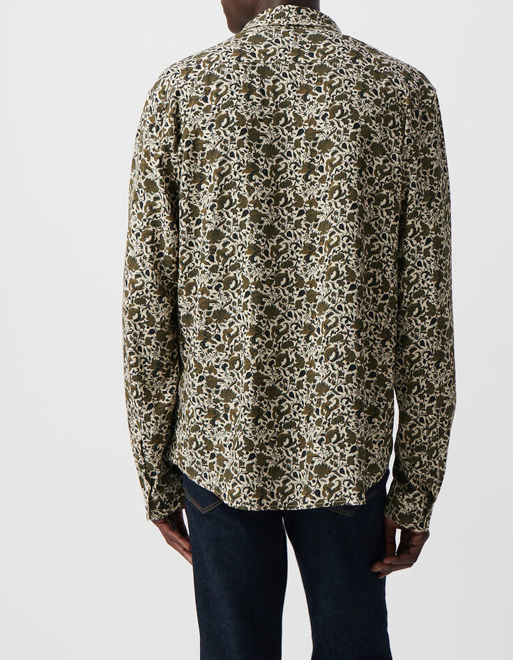 Men&rsquo;s khaki SLIM shirt with floral skull print-3