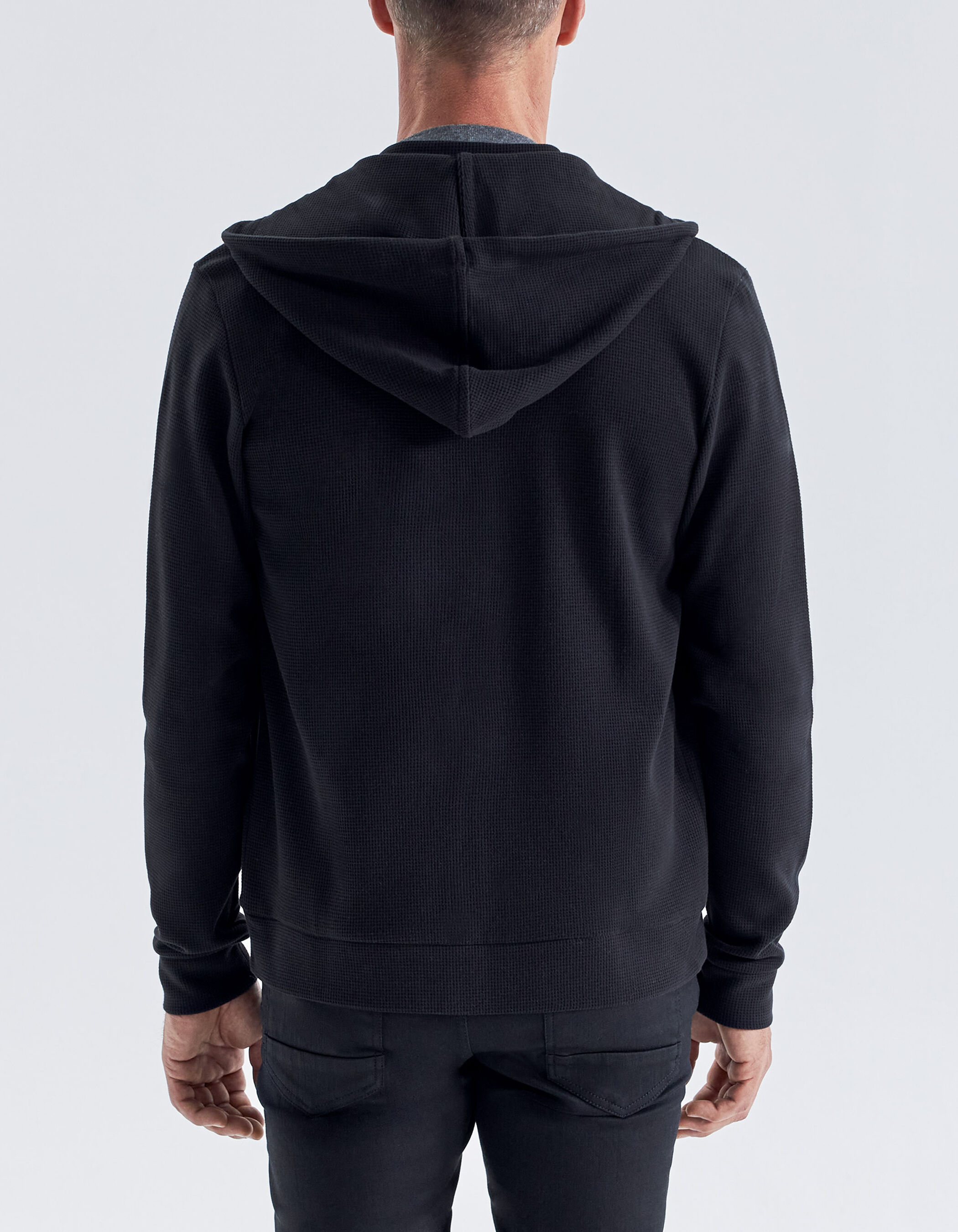 Men s black waffle knit hooded cardigan IKKS